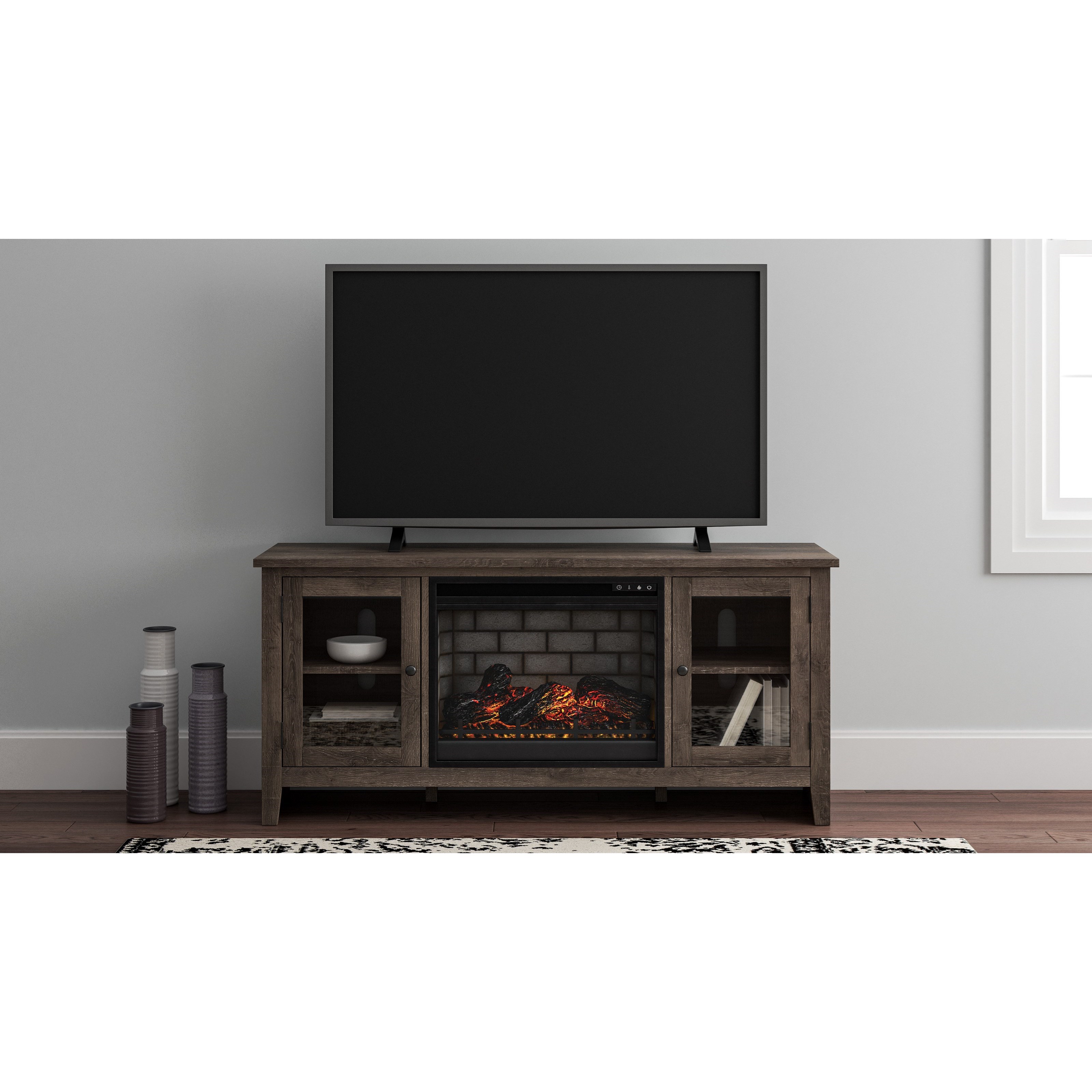Signature Design by Ashley Arlenbry W27568+W100101 Farmhouse Style Large TV Stand w/ Fireplace